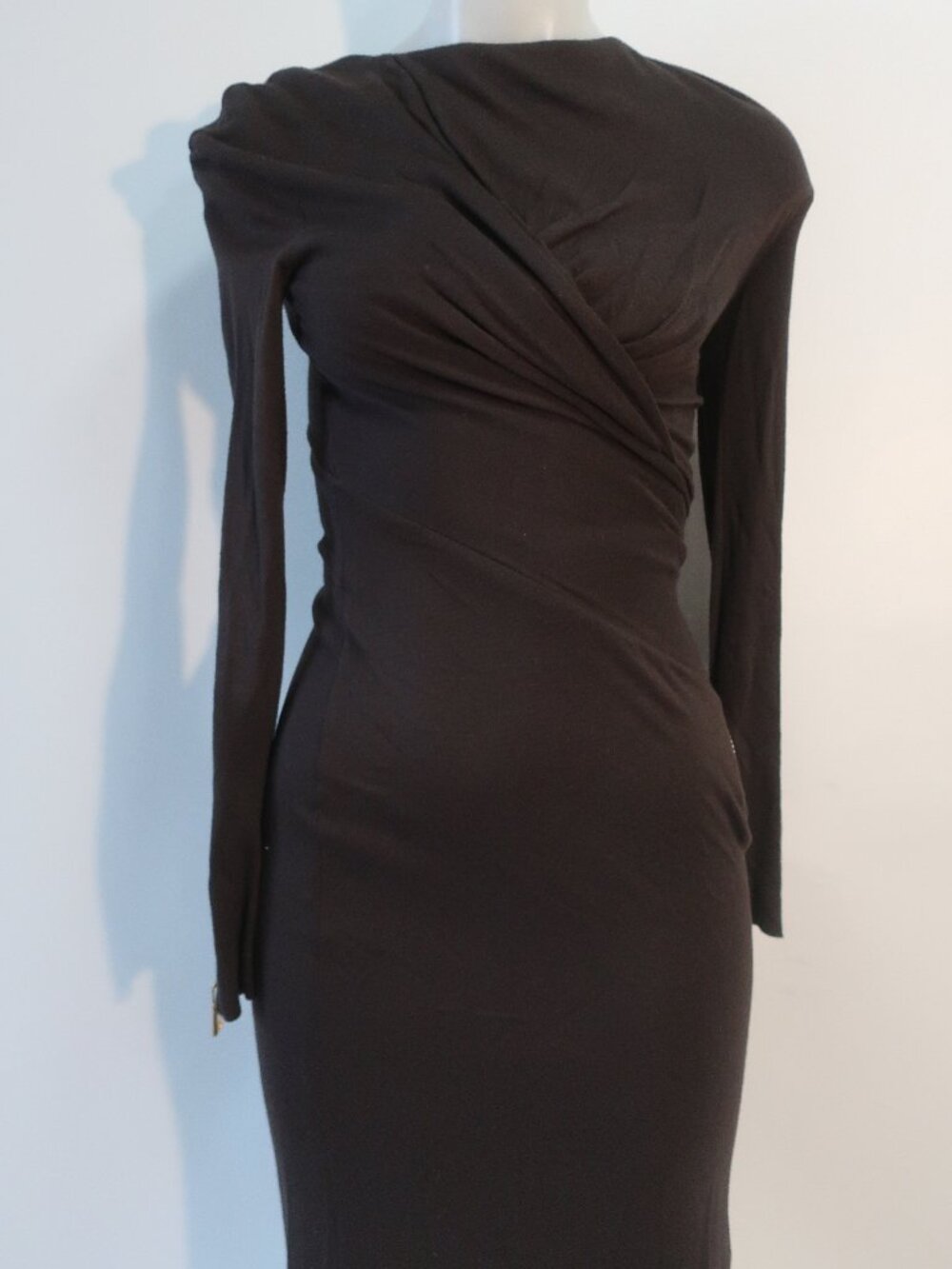 Womens Tom Ford Dark Brown (Item-102) Viscose Wool Ruched Cocktail Dress 40 US/6 - Picture 5 of 16